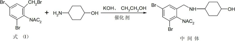 Step 1 reaction scheme showing the condensation of protected benzyl bromide with aminocyclohexanol