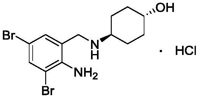 Chemical structure of Ambroxol Hydrochloride showing the trans-4-aminocyclohexanol moiety and dibromobenzyl group