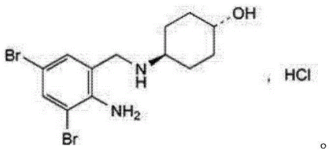 Chemical structure of Ambroxol Hydrochloride showing the trans-4-aminocyclohexanol moiety attached to the dibromobenzylamine core