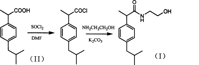 Reaction scheme showing the conversion of Ibuprofen to Ambuprofen via acyl chloride intermediate