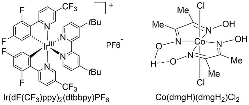 Chemical structures of Iridium photocatalyst and Cobalt co-catalyst used in the reaction