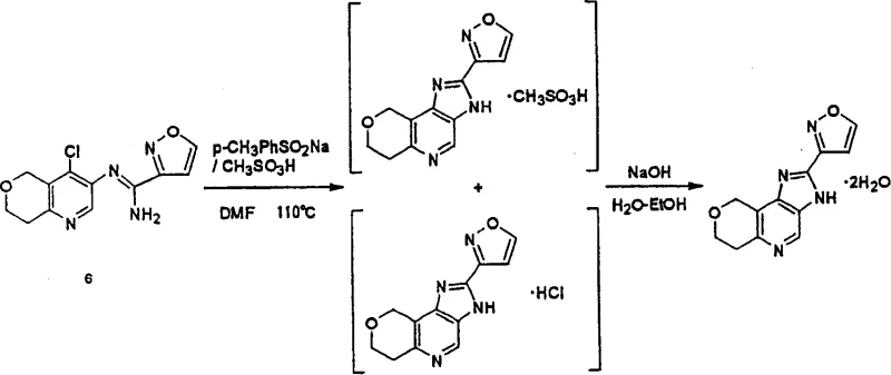 Cyclization of amidine derivative to final fused imidazopyridine phosphate salt