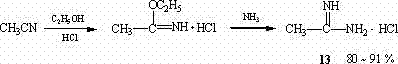 Schematic of the classical Pinner reaction converting nitriles to amidines via imidate salts