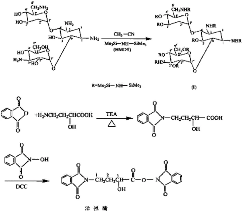 Prior art silanization reaction scheme showing complex protection steps