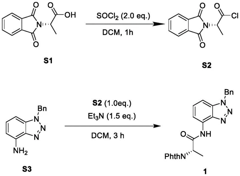Synthesis route of precursor Compound 1 from protected amino acid S1 via acid chloride S2