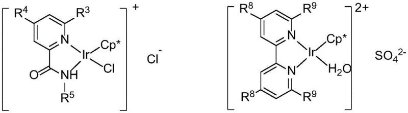 Chemical structures of the novel Iridium complexes Cat.A and Cat.B used as homogeneous catalysts