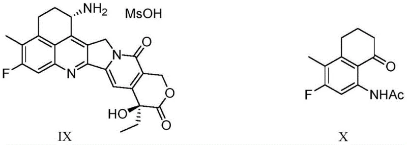 Chemical structures of Exatecan (IX) and its key intermediate (X) showing the core benzocyclic ketone scaffold