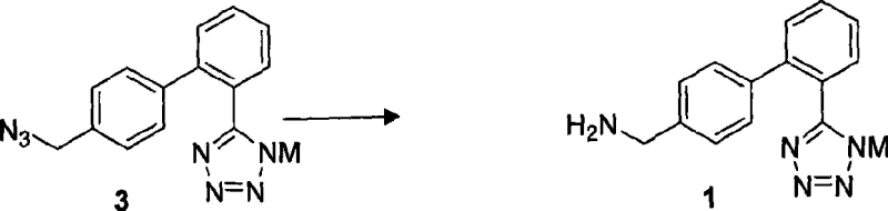 Reduction of azido intermediate to aminomethyl biphenyl tetrazole salt