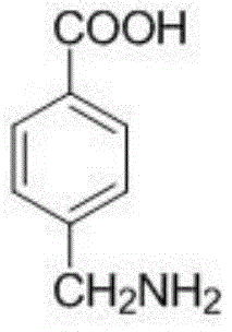 Chemical structure of Aminomethylbenzoic acid showing the benzene ring with carboxylic acid and aminomethyl groups