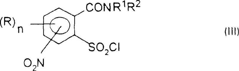 Chemical structure of Formula (III) showing the key sulfonyl chloride intermediate formed via rearrangement