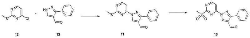 Reaction scheme 2 detailing the synthesis of the pyrazole aldehyde intermediate