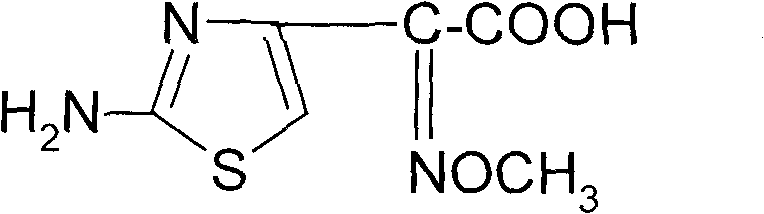 Chemical structure of 2-(2-amino-4-thiazolyl)-2-(Z)-methoxyimino acetic acid showing the thiazole ring and methoxyimino group