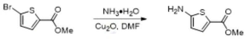 Specific reaction equation for Example 1 showing high yield conversion to methyl 5-amino-2-thiophenecarboxylate