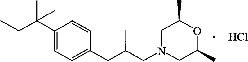 Chemical structure of Amorolfine Hydrochloride showing the morpholine ring and tert-amyl phenyl group