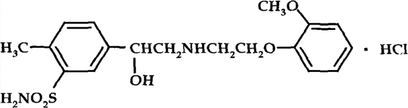 Chemical structure of Amosulalol Hydrochloride showing the sulfonamide and phenoxyethylamine moieties