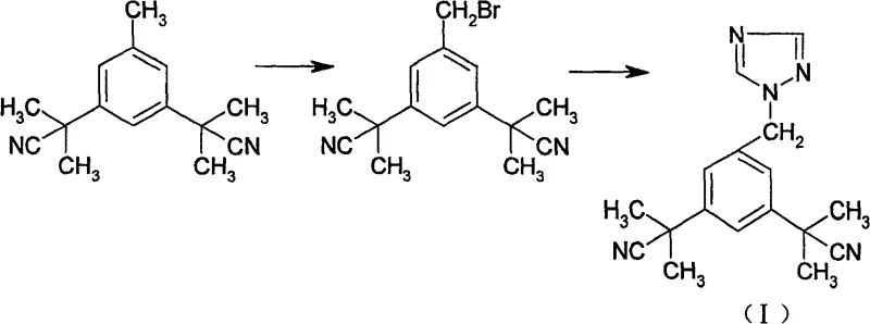 Novel 2-step synthesis route for Anastrozole starting from 3,5-bis[(2,2-dimethyl)cyanomethyl]toluene