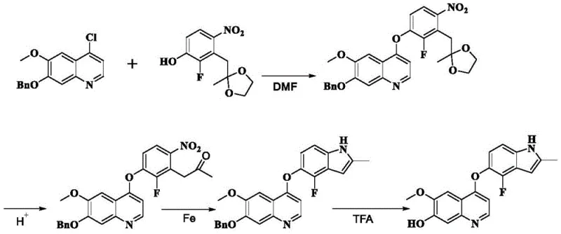 Prior art synthesis route showing hydroxylamine impurity formation and low yield issues