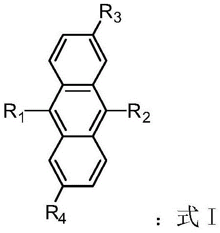 General structural formula of anthracene-based organic light-emitting materials showing variable R groups