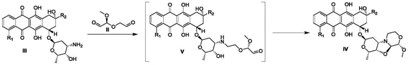 General reaction scheme showing one-step synthesis of Compound IV from Compound II and III