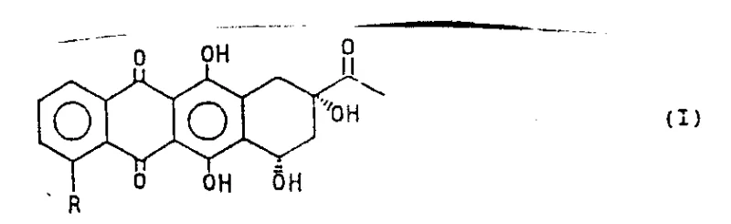 General chemical structure of Formula I anthracyclinone showing variable R group at position 4