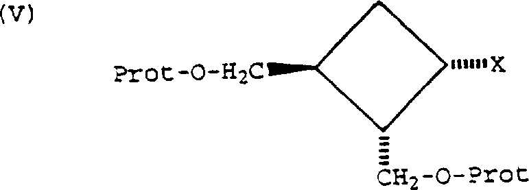 Structure of the bis(2,3-protected hydroxymethyl)cyclobutane reactant Formula V with leaving group X