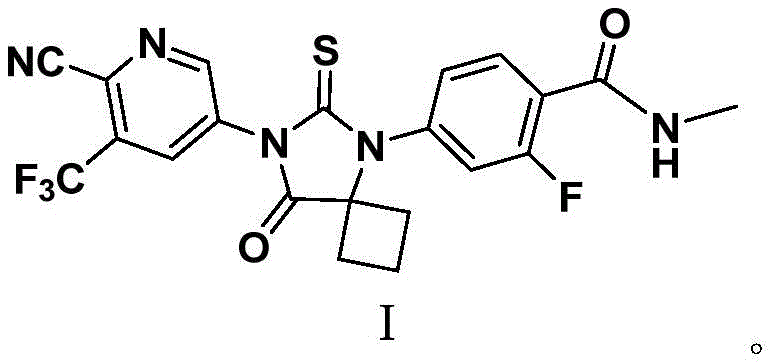 Chemical structure of Apalutamide showing the core spiro-cyclic framework and fluorinated benzamide moiety