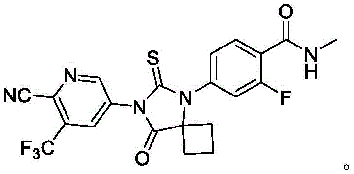 Chemical structure of Apalutamide showing the spiro-hydantoin core and fluorobenzamide moiety