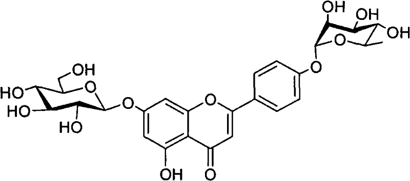 Chemical structure of Apigenin-7-O-beta-D-glucoside-4'-O-alpha-L-rhamnoside (Formula A)