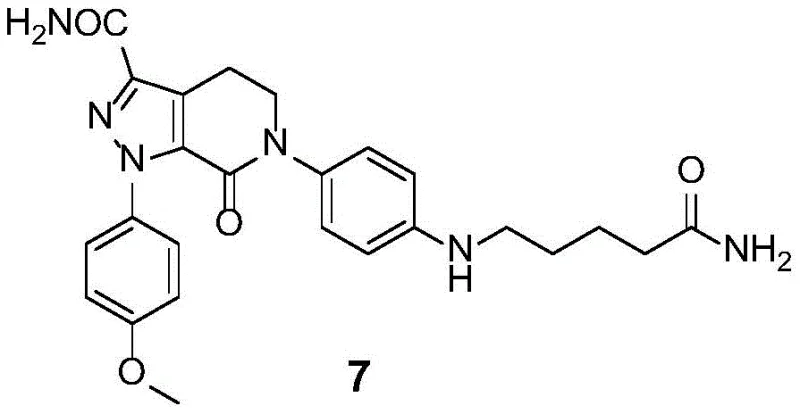 Chemical structure of Apixaban Impurity 7 (Compound 7) showing the pyrazolo-pyridine core and side chains