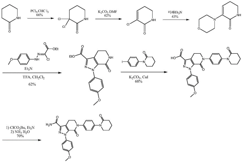 Synthetic Route 1 showing the low-yield conventional pathway using phosphorus pentachloride and iodo-substances
