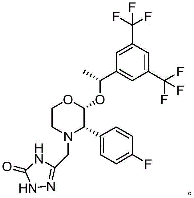 Chemical structure of Aprepitant showing the complex morpholine core and trifluoromethyl substituents