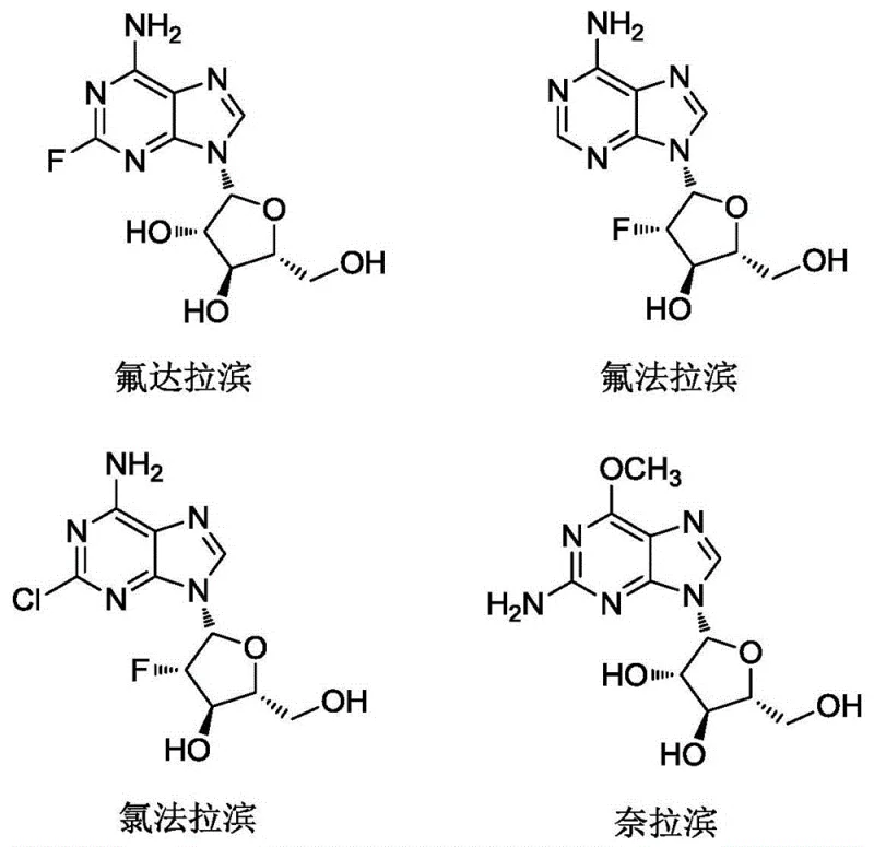 Chemical structures of key arabinoside drugs including Fludarabine and Clofarabine