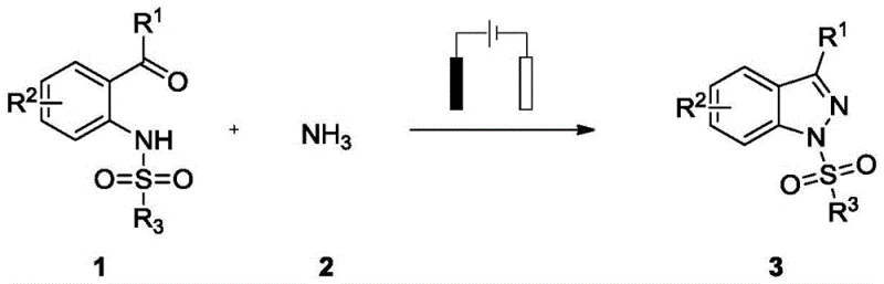 General reaction scheme for electrochemical synthesis of arenopyrazoles from 2-sulfonylaminobenzaldehyde/ketone and ammonia