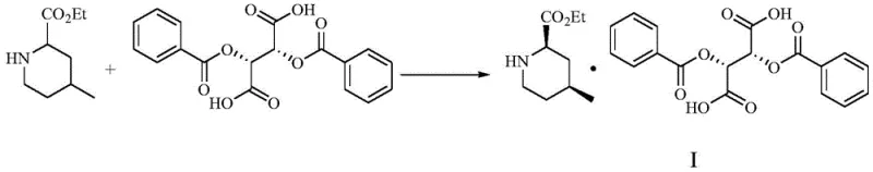 Reaction scheme showing the formation of the diastereomeric salt Compound I using L-dibenzoyltartaric acid
