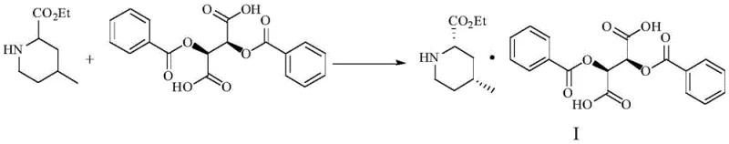 Reaction scheme showing the resolution of racemic ethyl 4-methyl-2-piperidinecarboxylate using D-(+)-dibenzoyltartaric acid to form Compound I