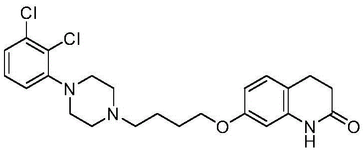 Chemical structure of Aripiprazole showing the piperazine linkage and dichlorophenyl moiety