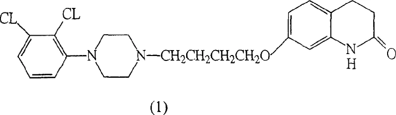 Chemical structure of Aripiprazole showing the dichlorophenyl-piperazine moiety and the quinolinone ring system