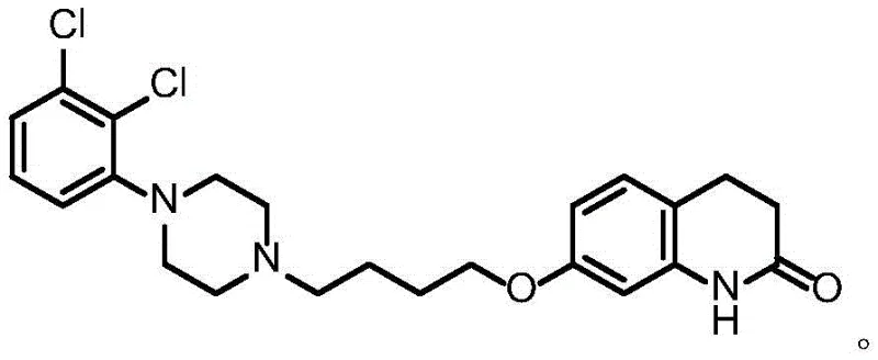 Chemical structure of Aripiprazole showing the dichlorophenyl piperazine and quinolinone moieties