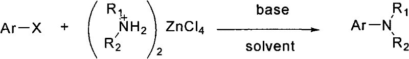 General reaction formula for preparing aromatic amines using organic amine zinc chloride complexes
