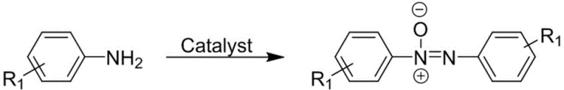 General reaction scheme showing the catalytic oxidative coupling of aromatic amines to aromatic azoxy compounds