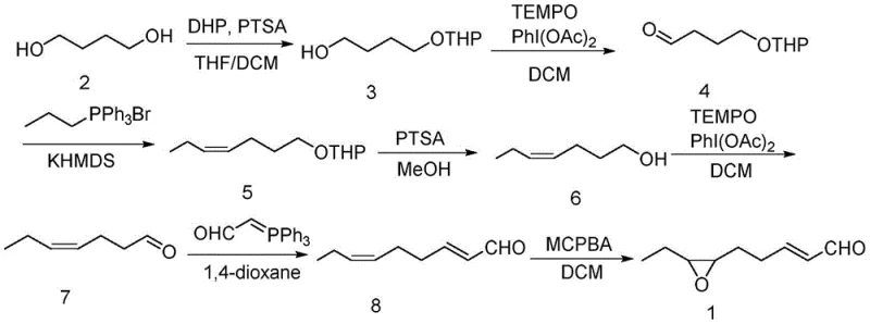 Complete synthetic route of (E)-cis-6,7-epoxy-2-nonenal from 1,4-butanediol via TEMPO oxidation and Wittig reactions
