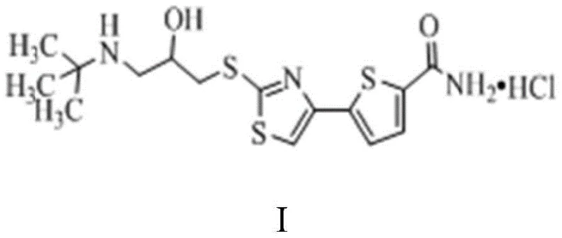 Chemical structure of Arotinolol Hydrochloride (Formula I) showing the final API configuration