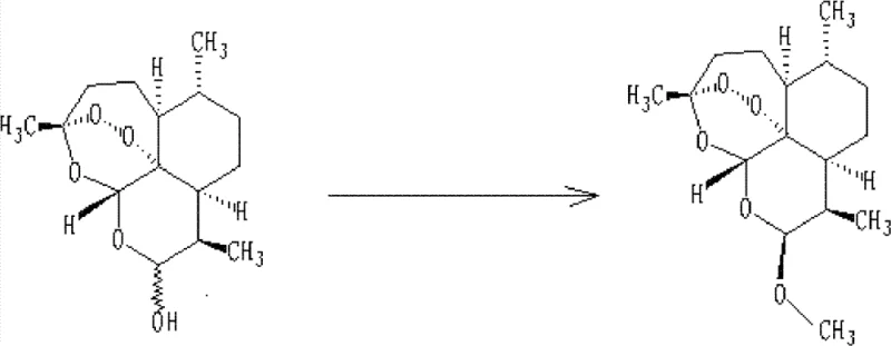 Chemical reaction scheme showing the conversion of Dihydroartemisinin to Beta-artemether