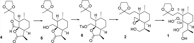 Reaction scheme 3 showing the synthesis of compounds 1 and 2 from substrate 4