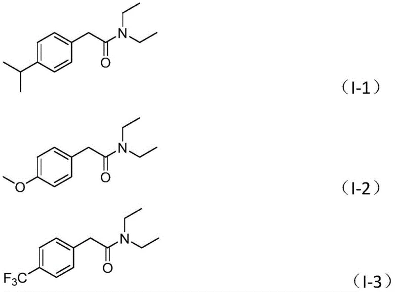 Chemical structures of specific aryl acetamide products I-1 to I-3 synthesized via the novel method