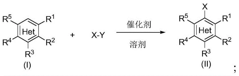 General reaction scheme showing aryl compound halogenation using X-Y reagent and catalyst to form aryl halide