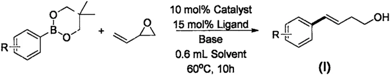 General reaction scheme for copper-catalyzed synthesis of aryl-substituted homoallyl alcohols