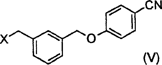 Formula V intermediate structure showing hydroxymethyl-benzyloxy-benzonitrile precursor
