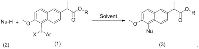 Nucleophilic substitution application of naproxen hypervalent iodine