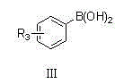 Structure of substituted phenyl boronic acid Formula III used as coupling partner